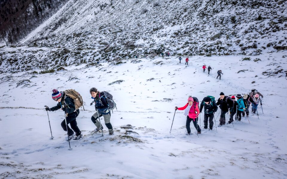 Snow hiking group