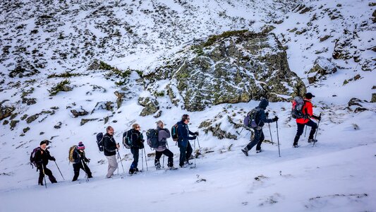Snow group hiking