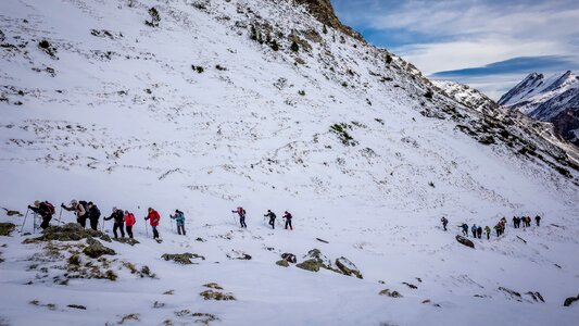 Snow group hiking