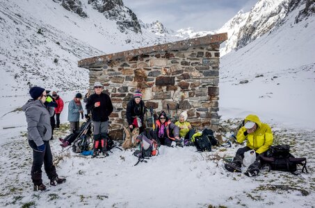 Snow group hiking