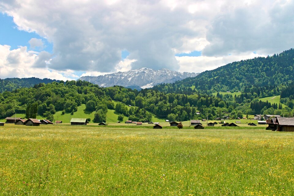 Fields forest mountains