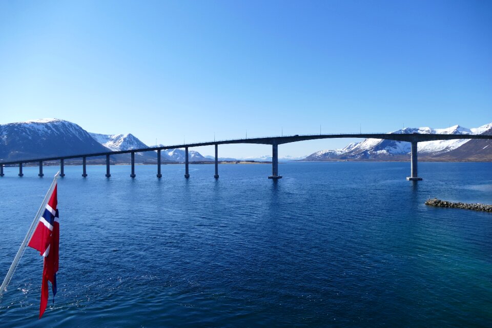 Bridge flag mountains photo