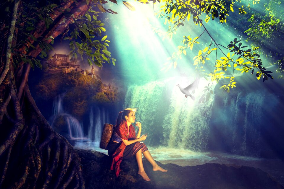 Woman dove landscape