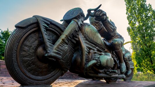 Sculpture race car driver motorcycle