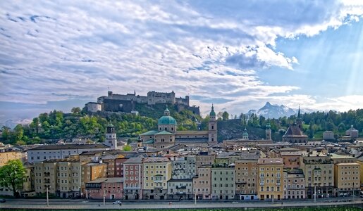 Town castle mountains view photo