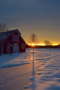 Winter sunlight barn photo