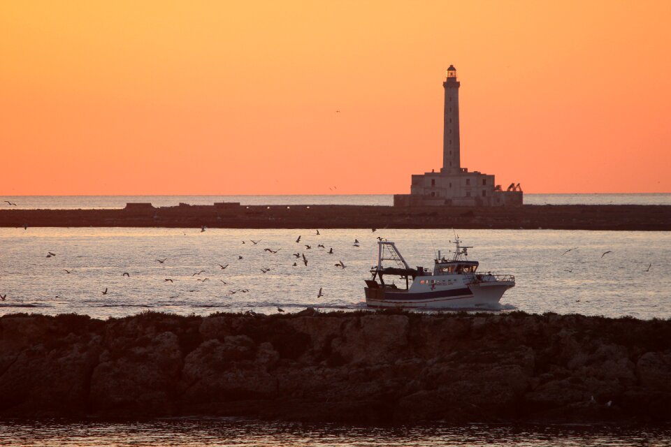 Twilight return of fishing lighthouse