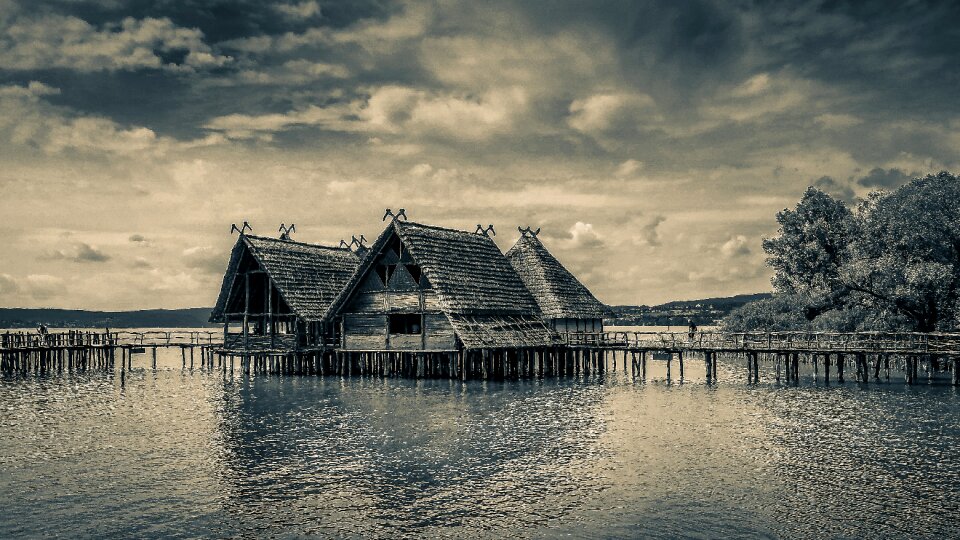 Open air museum wooden dwellings stilt village