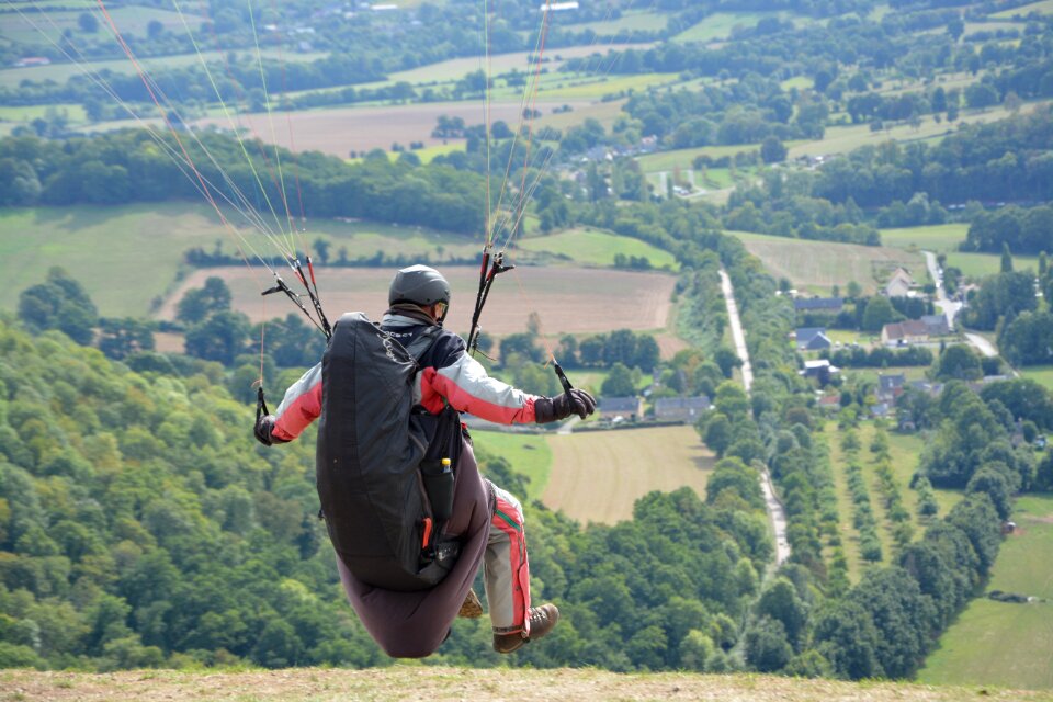 Seat of a paraglider pilot free flight clécy normandy france