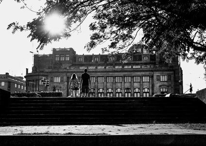 Black and white people walking