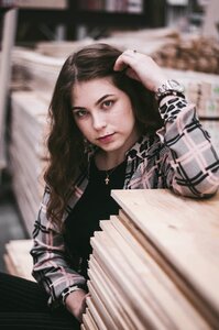 Girl wood lumbermill photo