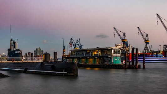 Landungsbrücken container cranes water photo