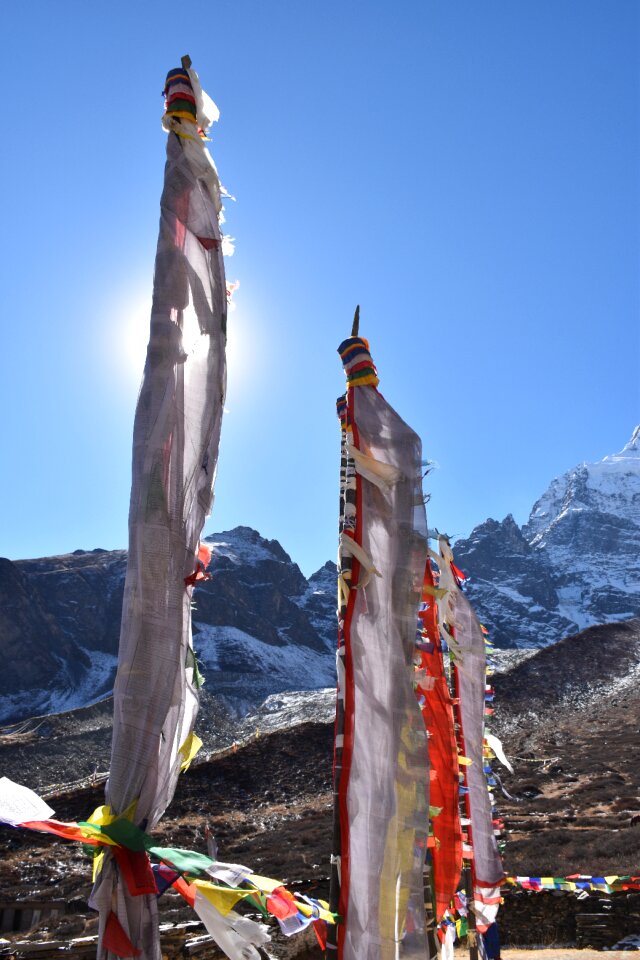 Prayer flags himalayas mountains photo