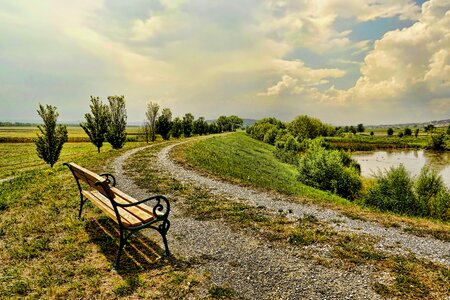 Pond park bench sky photo