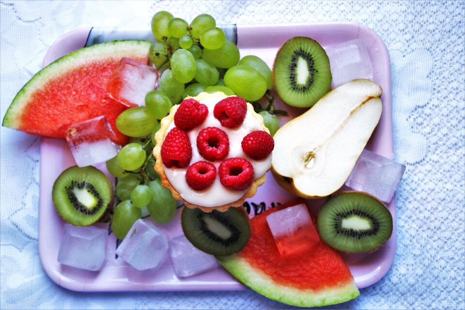 Watermelon raspberries ice cubes