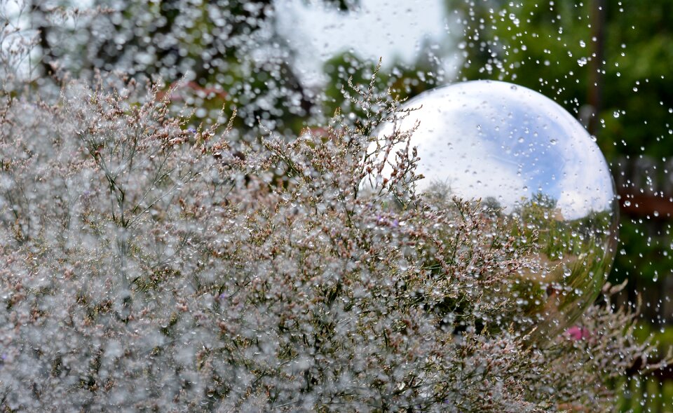 Glass ball mirroring rain