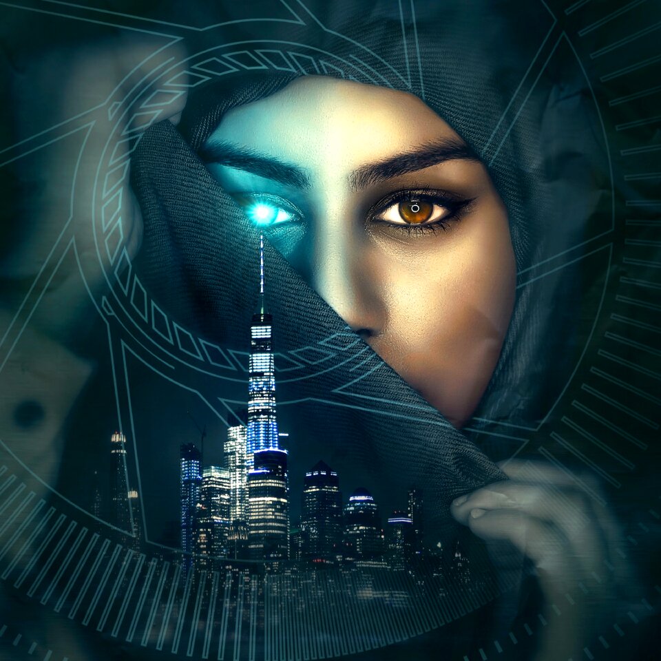 Futuristic woman face