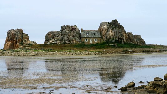 Brittany sea rock house photo