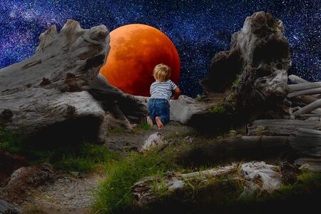 Lunar eclipse child boy photo