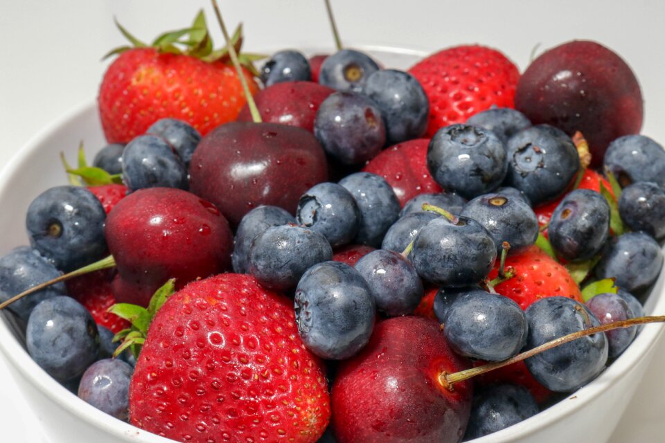 Fresh cherries strawberries photo