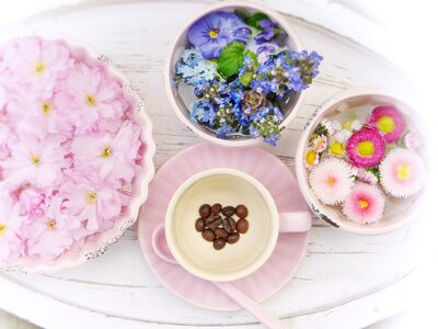 Cup pink heart coffee beans