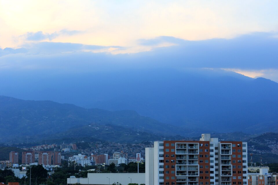 Buildings sky sunset photo