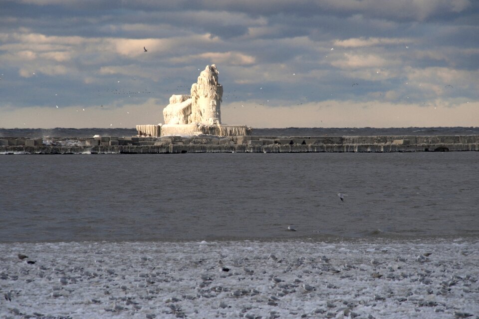Lake water frozen lighthouse