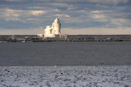 Lake water frozen lighthouse