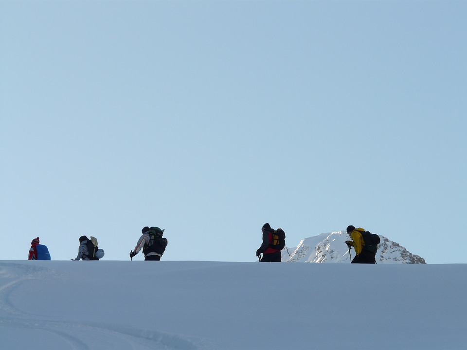 Backcountry skiiing snow shoe trek winter hike
