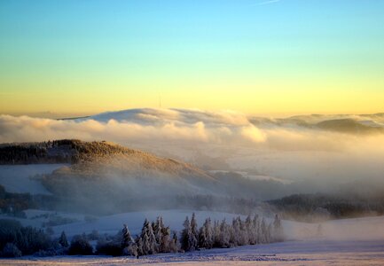 Snow fog sky