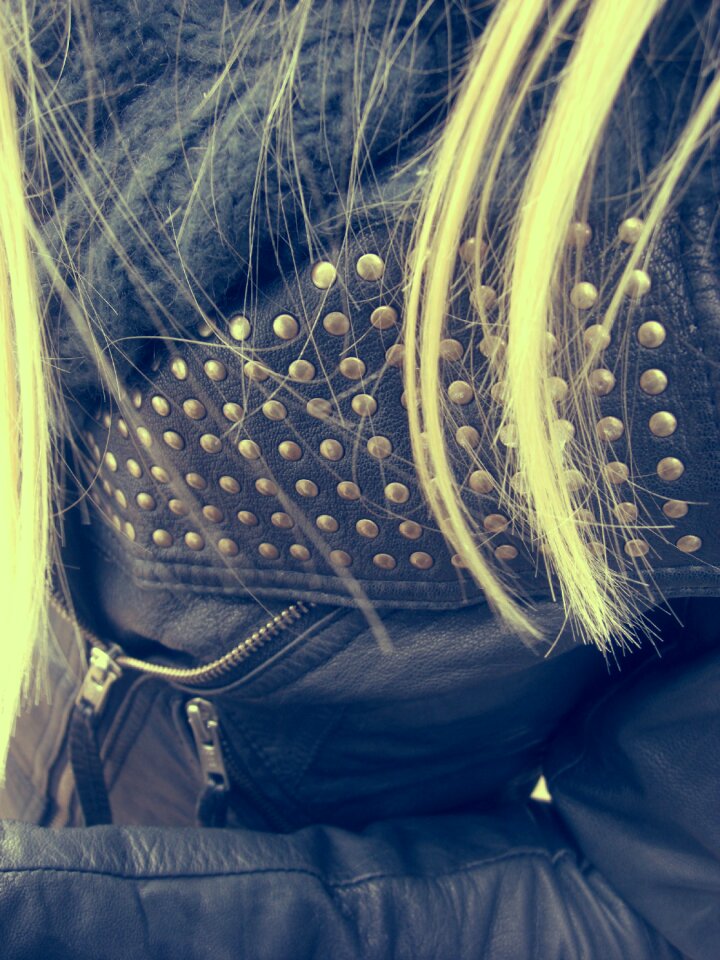 Jacket leather blue hair