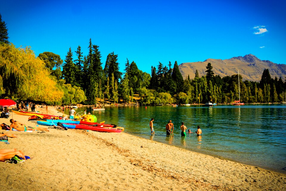 Lake outside mountains photo