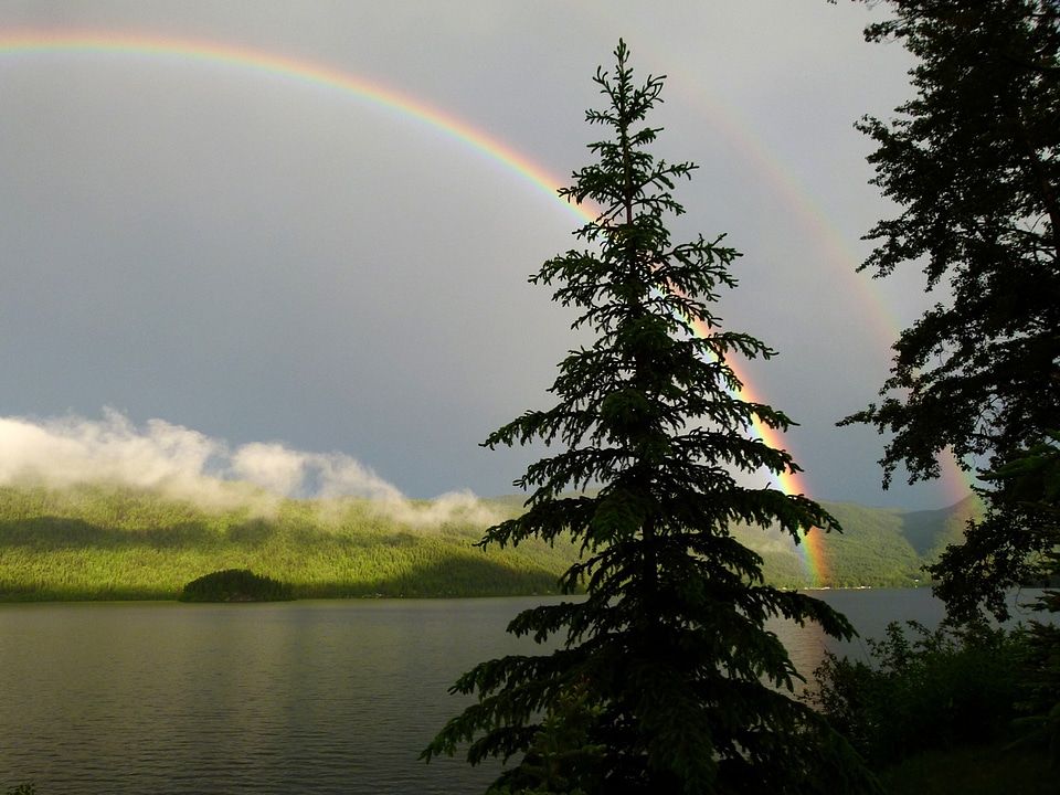 Double rainbow canim lake photo