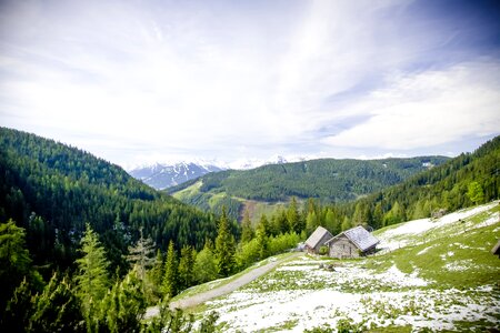 Landscape mountain hut high mountains photo