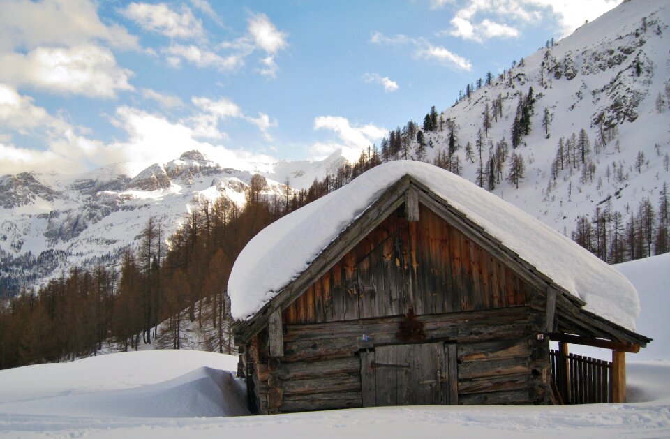 Wintry snowy off the slopes photo