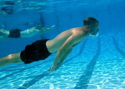 Man underwater exercising photo