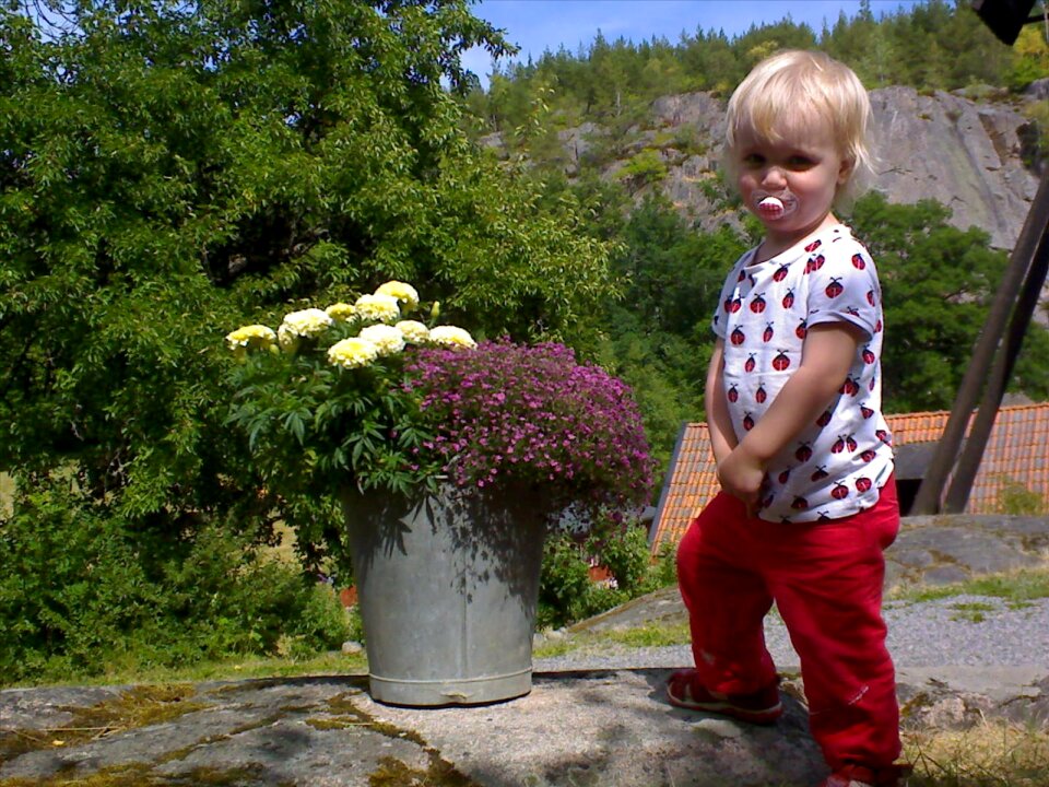 Children flowers bucket