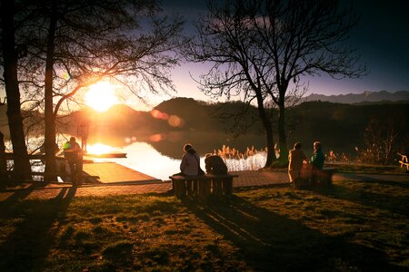 Sunset water benches photo