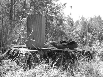 Shoe brick black and white photo