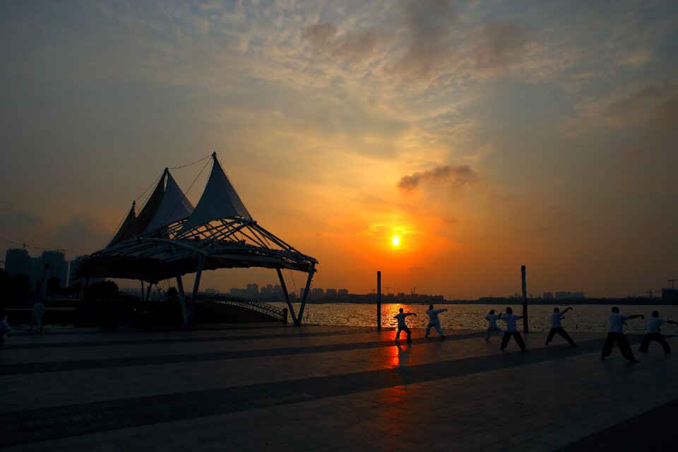 Morning lakefront gymnastics