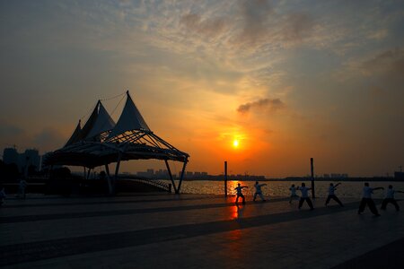 Morning lakefront gymnastics