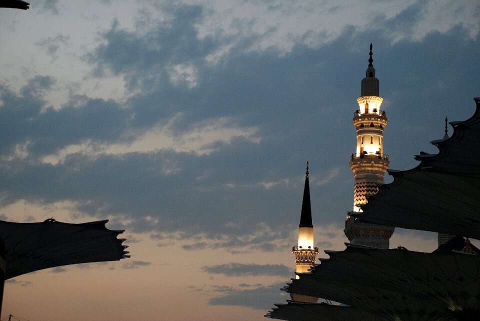 Towers spires illuminated
