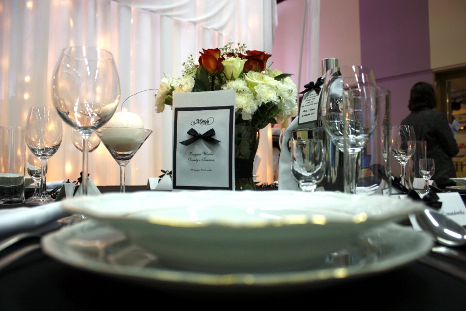 Cutlery wine glasses plates