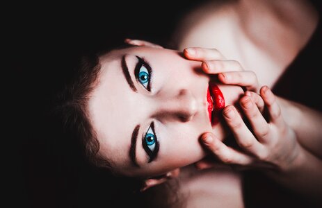 Makeup model red lipstick photo