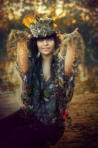 Eyes flowered hat brunette