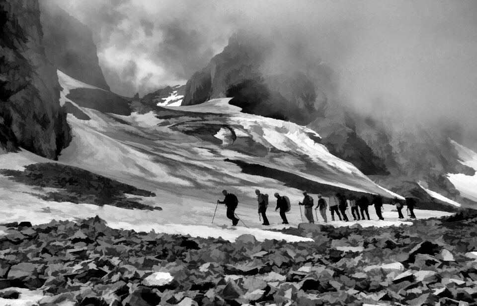 Woman trekking happy photo