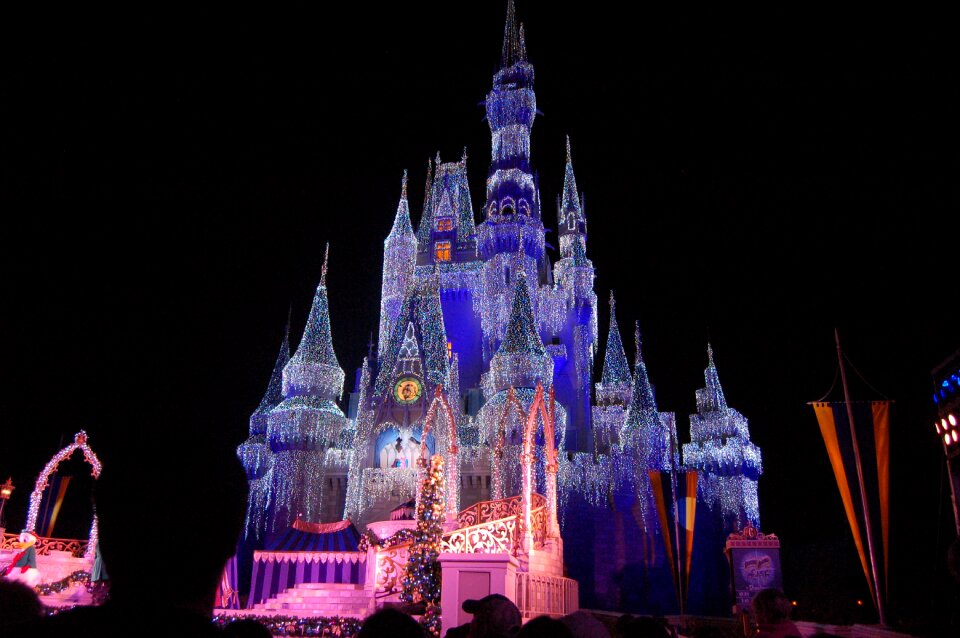 Castle christmas lights black world