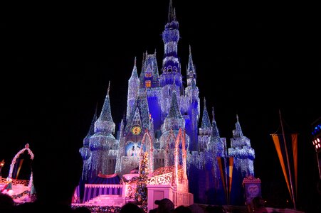 Castle christmas lights black world