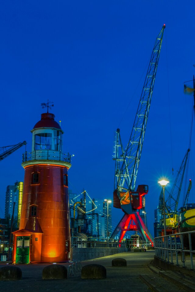 Crane lighthouse at night