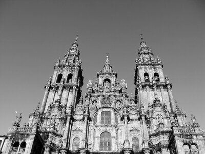 Cathedral santiago of compostela black and white photo
